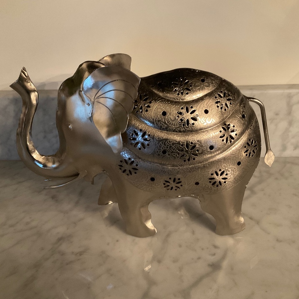 World Market Punched silver metal elephant